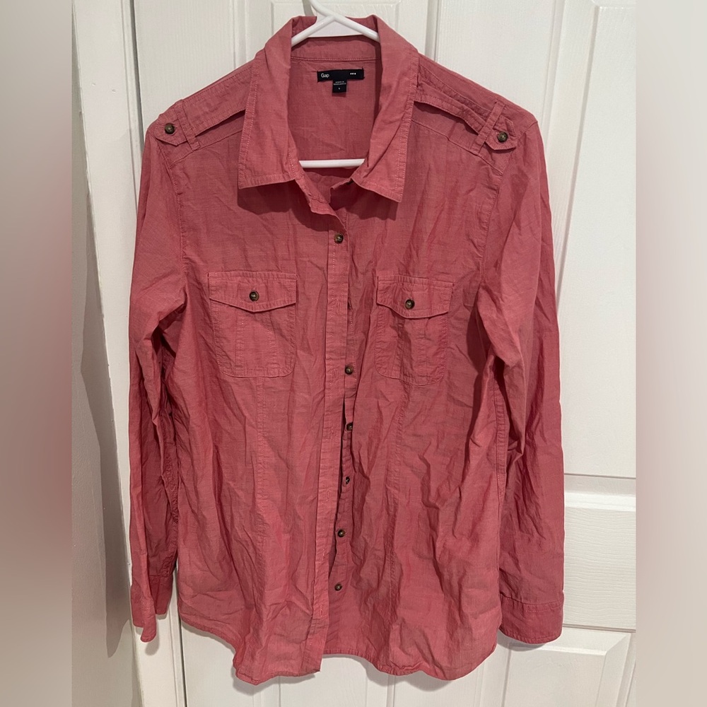 Light weight 100% Soft Red Cotton Button Down- Gap Factory Size Large